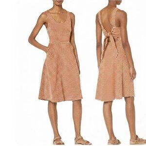 Pact Organic Cotton Fit and Flare Striped Tie Back Sleeveless Midi Dress XL